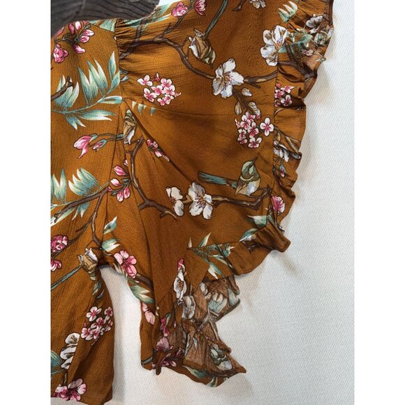 Bluivy Women's Tie Hem Cardigan Kimono Top Lightweight Size M/L Brown Floral - Picture 8 of 12